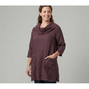 Match Point USA Womens Linen Cowl Neck Tunic Top Plum Burgundy HLT482 Small